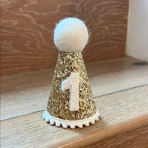 Gold Glitter 1st Birthday Party Hat with Pom Pom